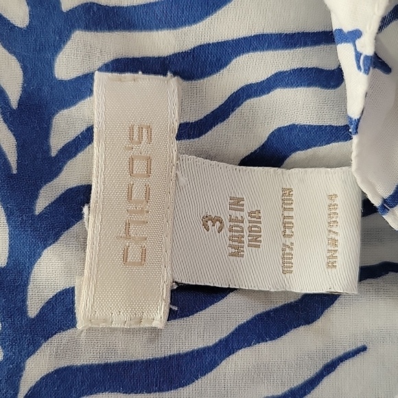 Chico's Blue White Zebra Stripe Long Sleeve Button Down Cotton Shirt Size XL - Picture 5 of 6